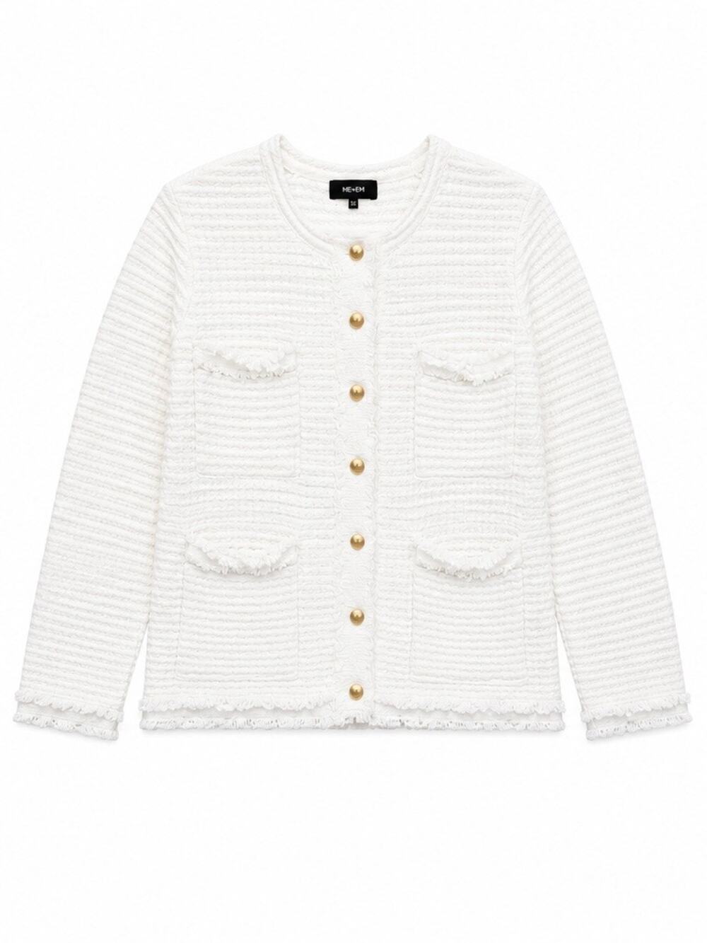 ME+EM Ivory Textured Knit Cardigan Jacket Gold Buttons Size 10